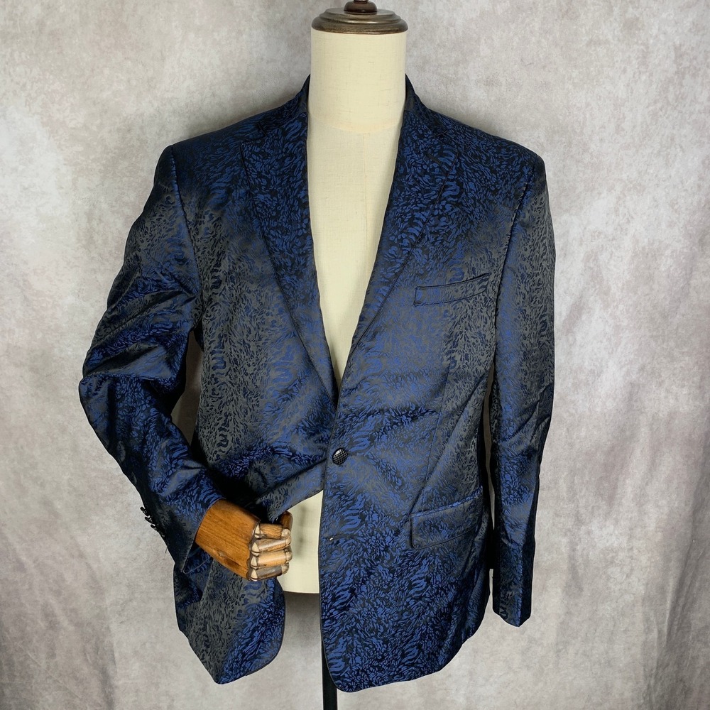 Tallia Blazer Jacket 44R Blue Floral Sport Coat Suit Preppy Modern